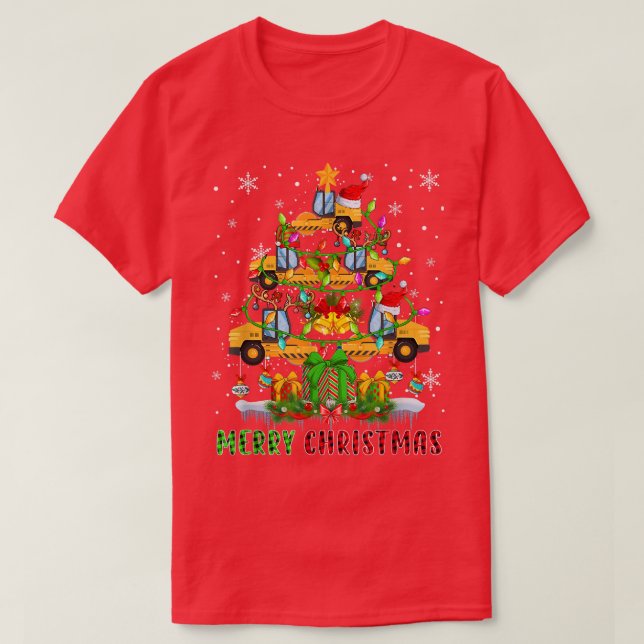 Merry Christmas Santa Road Rollers Xmas Tree Light T-Shirt (Design Front)