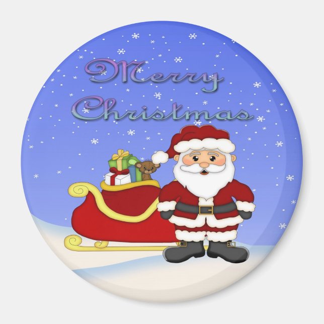 Merry Christmas Santa Round Magnet (Front)