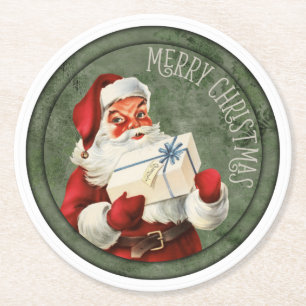 Merry Christmas Santa Round Paper Coaster