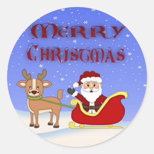 Merry Christmas Santa Round Stickers (Front)
