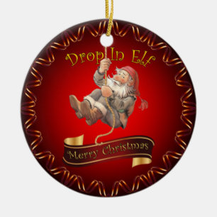 Merry Christmas ~ Santa’s Drop In Elf ~ Ceramic O Tree Decoration