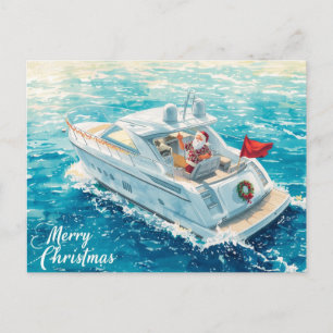 Merry Christmas Santa Sailing on a Yacht Holiday Postcard