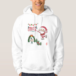 Merry Christmas Santa Skater Kids Holiday Fun Hoodie