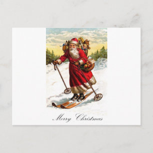 Merry Christmas Santa Skiing Holiday Postcard