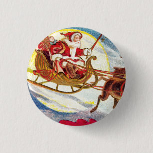 Merry Christmas Santa Sleigh 3 Cm Round Badge