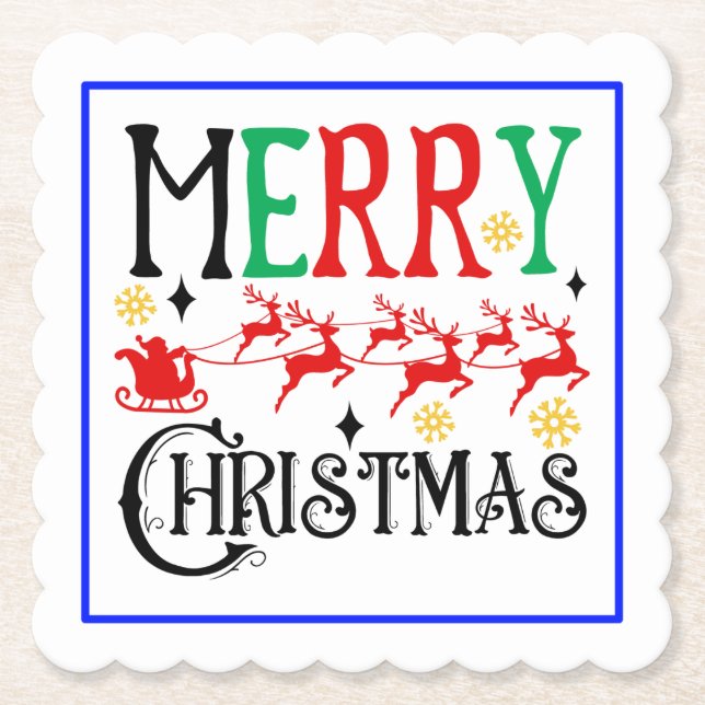 Merry Christmas Santa Sleigh-61049 T-Shirt Hoodie Paper Coaster (Front)