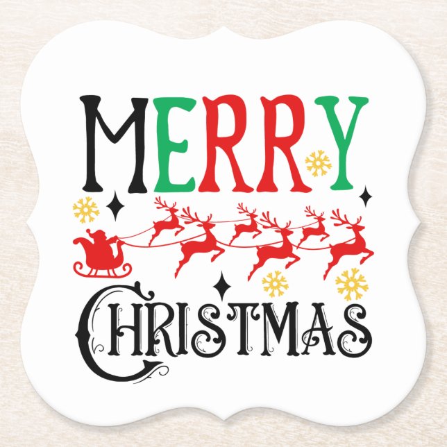 Merry Christmas Santa Sleigh-61049 T-Shirt Hoodie Paper Coaster (Front)