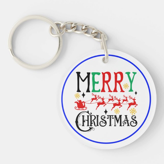 Merry Christmas Santa Sleigh-61049 T-Shirt Key Ring (Front)