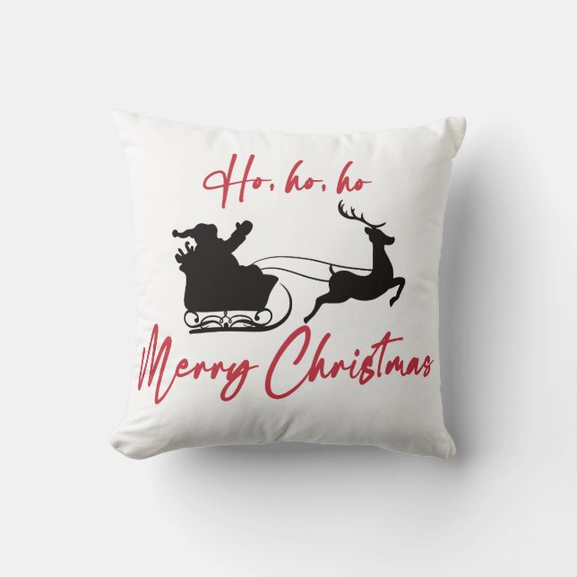 Merry Christmas Santa Sleigh and Reindeer Cushion (Front)