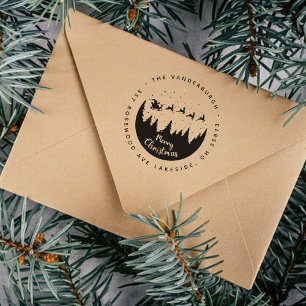 Merry Christmas Santa Sleigh Custom Return Address Self-inking Stamp