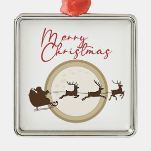 Merry Christmas Santa Sleigh Deer Metal Tree Decoration