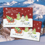 Merry Christmas Santa Sleigh Gifts Snowman Name Tissue Paper<br><div class="desc">Your store name or family name is easily personalised using the template field provided. Bright, colourful, cheerful Christmas design in red and white with snowflakes, with an adorable snowman all wrapped up in Christmas tree lights, a cute bird and a watercolor painted Santa's sleigh loaded with presents and a Christmas...</div>