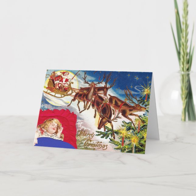 Merry Christmas Santa Sleigh Holiday Card (Front)