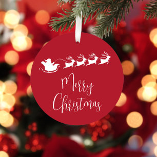 Merry Christmas Santa Sleigh Personalised Red Metal Tree Decoration