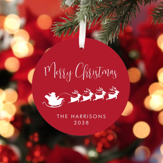 Merry Christmas Santa Sleigh Photo Red Metal Tree Decoration (Creator Uploaded)