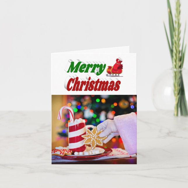 Merry Christmas Santa Sleigh photo typography Holiday Card (Front)
