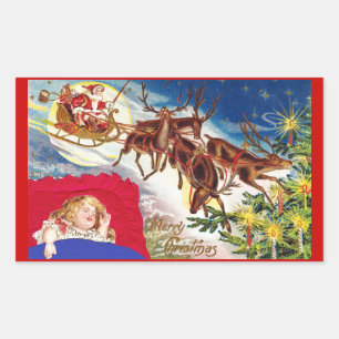 Merry Christmas Santa Sleigh Rectangular Sticker