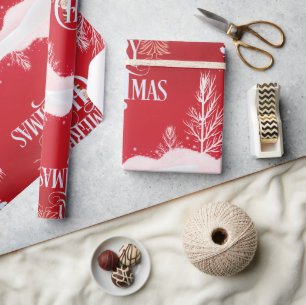 Merry Christmas Santa Sleigh Red Winter Wonderland Wrapping Paper