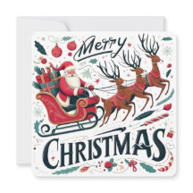 Merry Christmas Santa Sleigh & Reindeer Festive