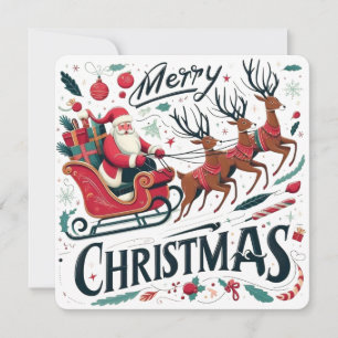 Merry Christmas Santa Sleigh & Reindeer Festive Invitation