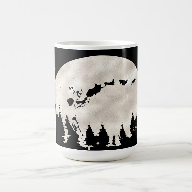 Merry Christmas Santa Sleigh Reindeer Full Moon  Coffee Mug (Center)