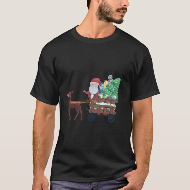 Merry Christmas Santa Sleigh Reindeer Funny Christ T-Shirt (Front)