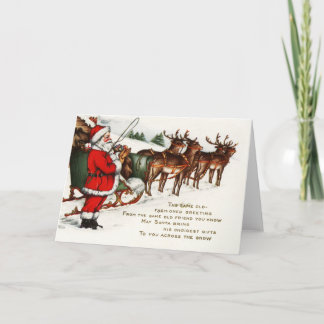 Merry Christmas Santa Sleigh Reindeer Holiday Card