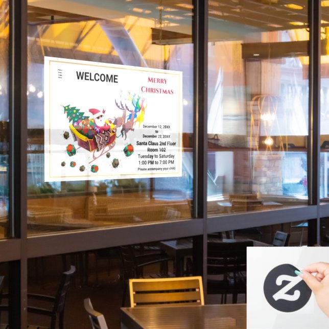 Merry Christmas Santa Sleigh Reindeer Personalise  Window Cling (Restaurant Window)