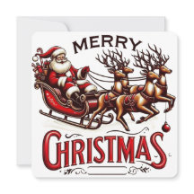 Merry Christmas Santa Sleigh & Reindeer Vintage