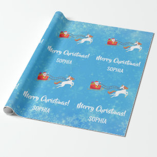 Merry Christmas Santa Sleigh Unicorn Personalised Wrapping Paper