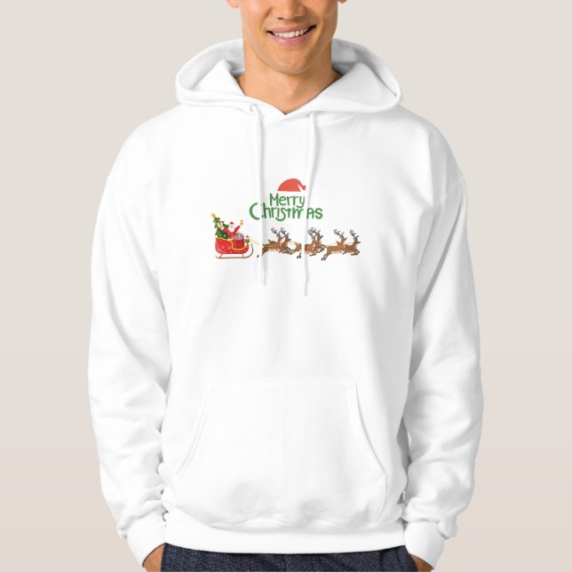 Merry Christmas Santa Sleigh with Reindeer – Festi Hoodie (Front)