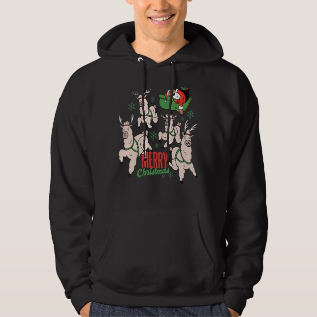 Merry Christmas Santa Sloth Llama Reindeer Funny X Hoodie (Front)