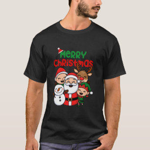 Merry Christmas Santa Snowman Reindeer Elf Cute De T-Shirt