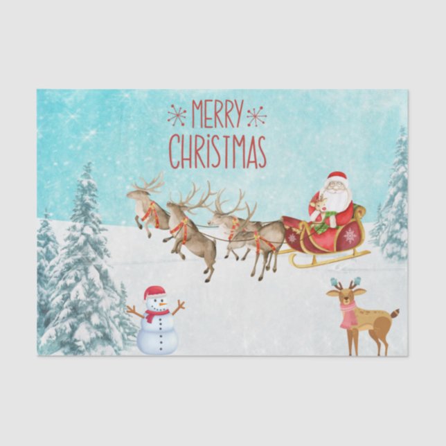 Merry Christmas Santa, Snowman, Reindeer, Forest Tissue Paper (Front)