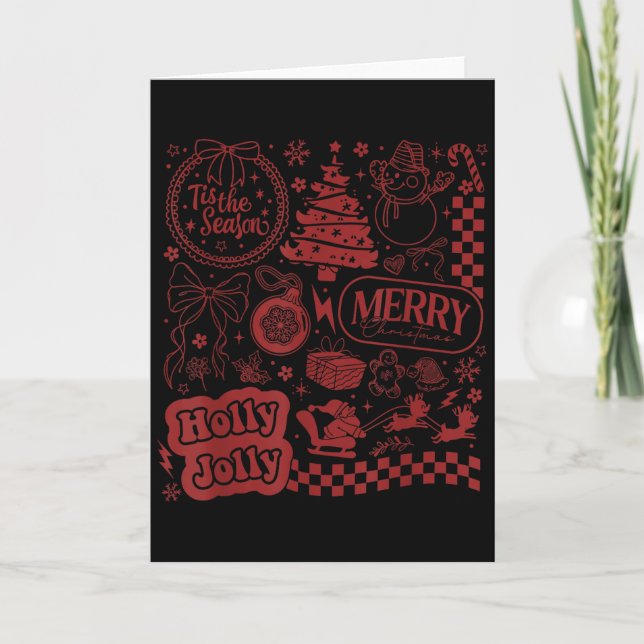 Merry Christmas Santa Snowman Reindeer Tis The Sea Card (Front)