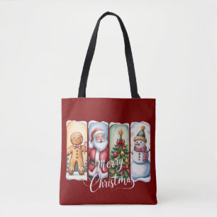 Merry Christmas Santa Snowman Xmas Tree Winter Tote Bag