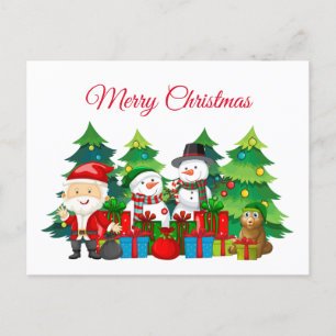 Merry Christmas Santa, Snowmen and Presents Holiday Postcard