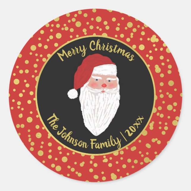 Merry Christmas Santa Sparkles Sticker - Red (Front)