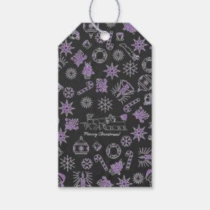 Merry Christmas Santa Star Symbols Black Purple Gift Tags