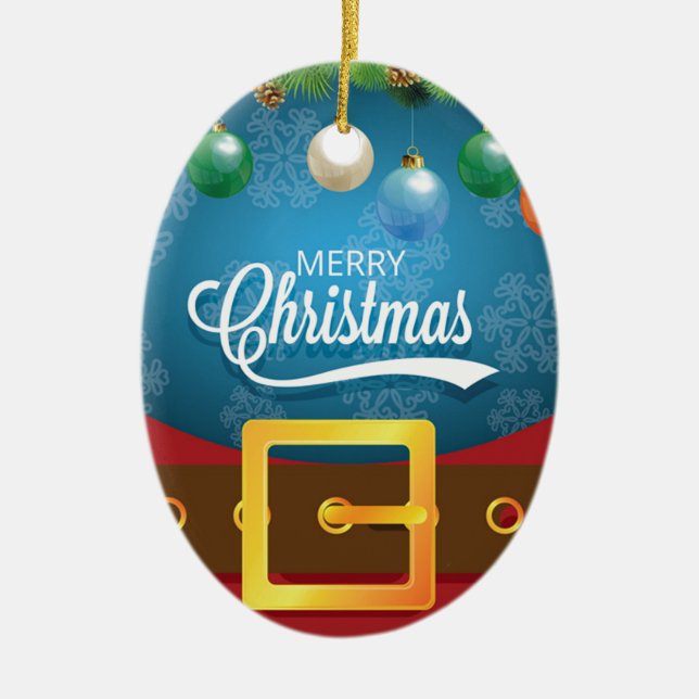 Merry Christmas Santa Suit Ceramic Tree Decoration (Front)