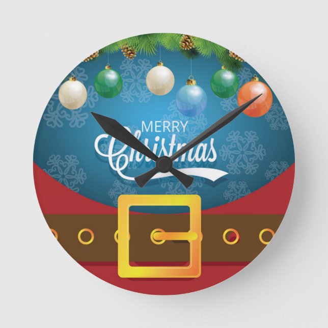 Merry Christmas Santa Suit Round Clock (Front)