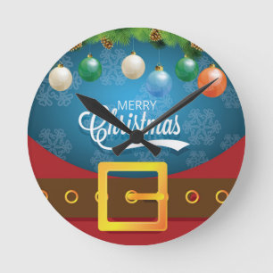 Merry Christmas Santa Suit Round Clock