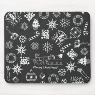 Merry Christmas Santa Symbols, Black and White Mouse Mat