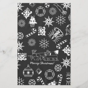 Merry Christmas Santa Symbols, Black and White Stationery