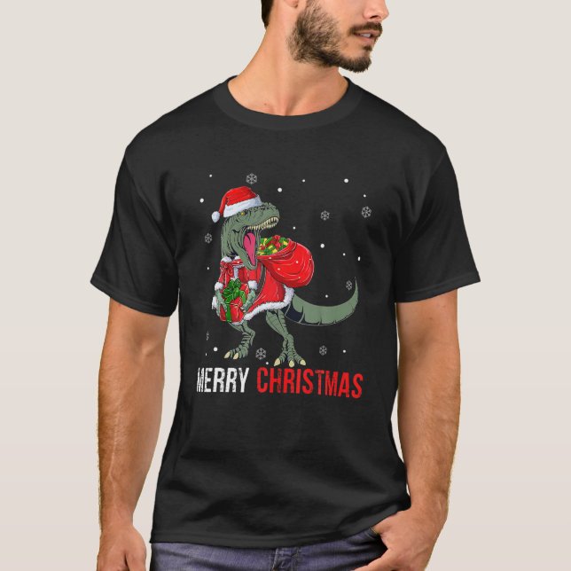 Merry Christmas Santa T Rex Dinosaur Funny Boys Ki T-Shirt (Front)