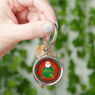 Merry Christmas Santa Tartan Plaid Key Ring
