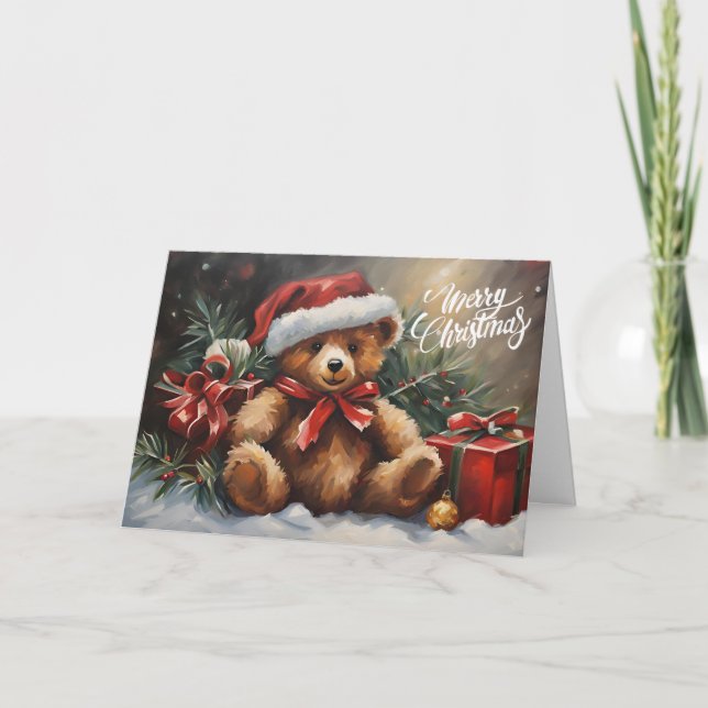 Merry Christmas Santa Teddy Bear Card (Front)