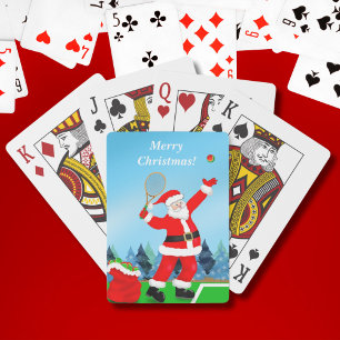 Merry Christmas Santa Tennis  Holiday Playing Cards