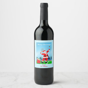 Merry Christmas Santa Tennis Wine Label
