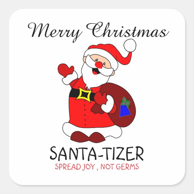 Merry Christmas Santa-tizer Spread Joy Not Germs Square Sticker (Front)